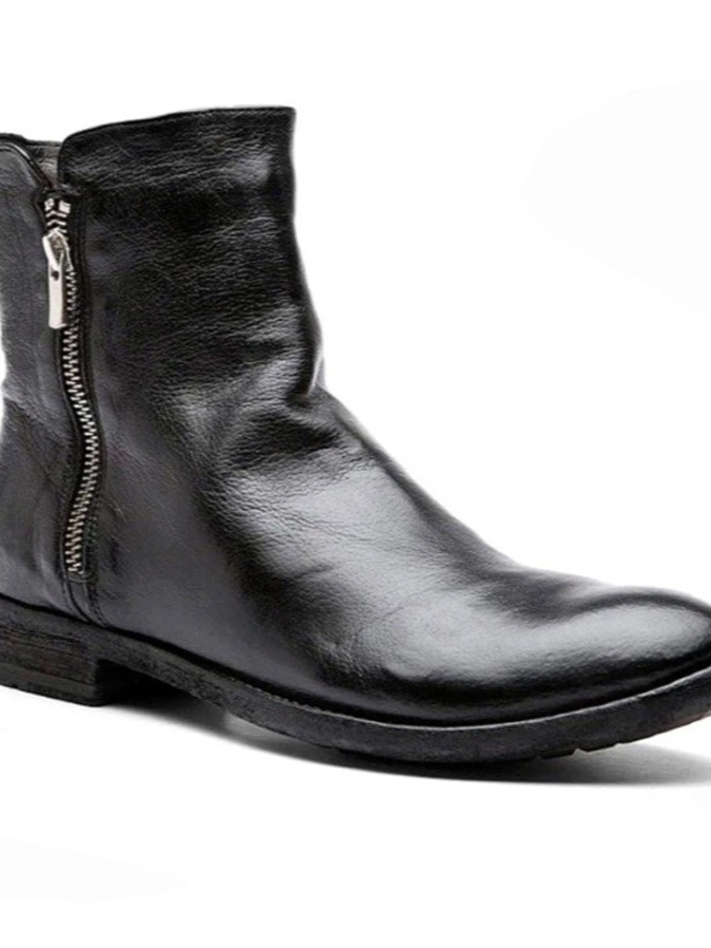 Officine Creative Lexikon 097 Black Leather Shearling Zip Boots Black Leather Si